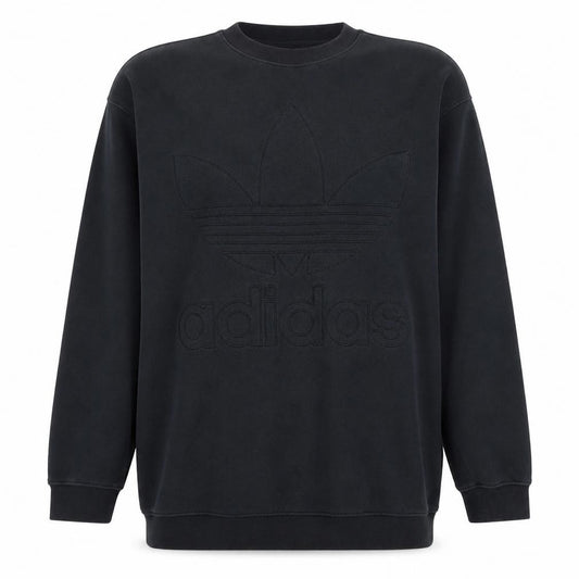 Front view of Adidas Women Black Crew Neck Pullover Sweatshirt, size 12, Logo Design