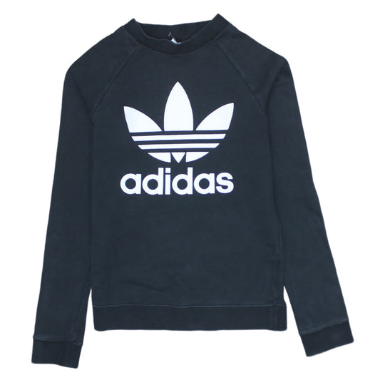 Adidas Womens Black XS Crew Neck Pullover Sweatshirt with Logo Print