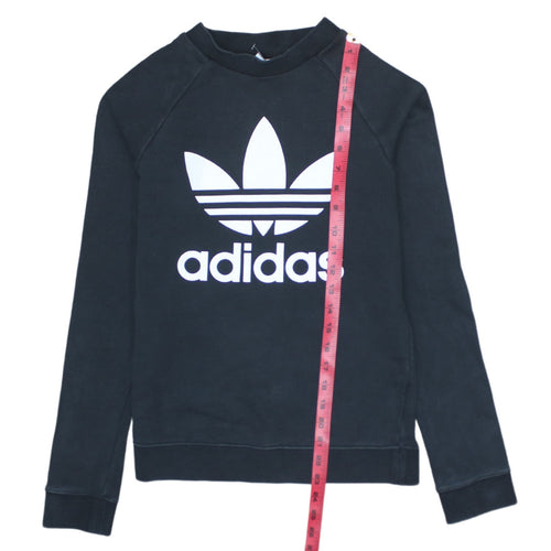 Adidas Womens Black XS Crew Neck Pullover Sweatshirt with Logo Print