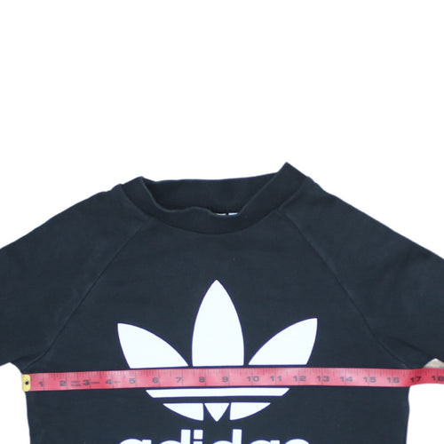 Adidas Womens Black XS Crew Neck Pullover Sweatshirt with Logo Print