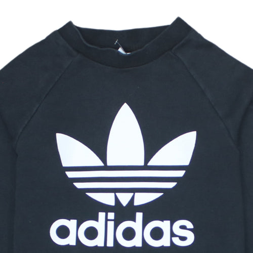 Adidas Womens Black XS Crew Neck Pullover Sweatshirt with Logo Print