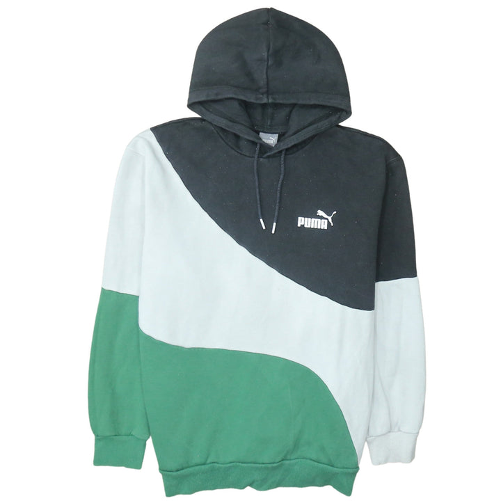 Puma Men's Black White Green Colour Block Pullover Hoodie L