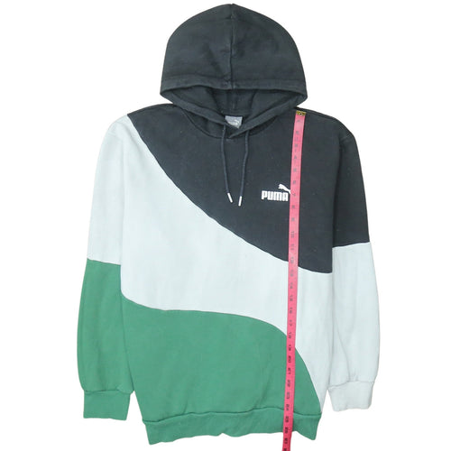 Puma Men's Black White Green Colour Block Pullover Hoodie L