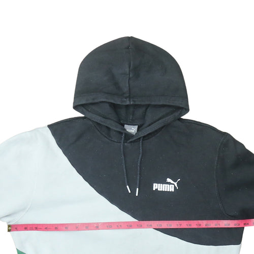Puma Men's Black White Green Colour Block Pullover Hoodie L