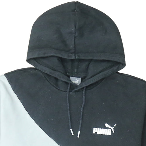 Puma Men's Black White Green Colour Block Pullover Hoodie L