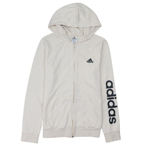 Adidas Womens Beige Full Zip Hoodie Size M Cotton Logo Sportswear