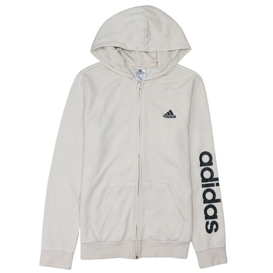 Adidas Womens Beige Full Zip Hoodie Size M Cotton Logo Sportswear