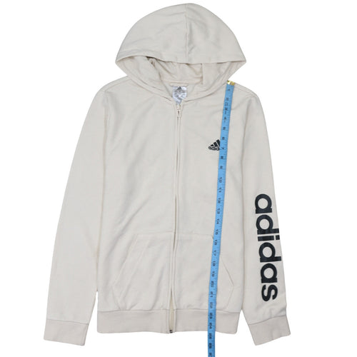 Adidas Womens Beige Full Zip Hoodie Size M Cotton Logo Sportswear