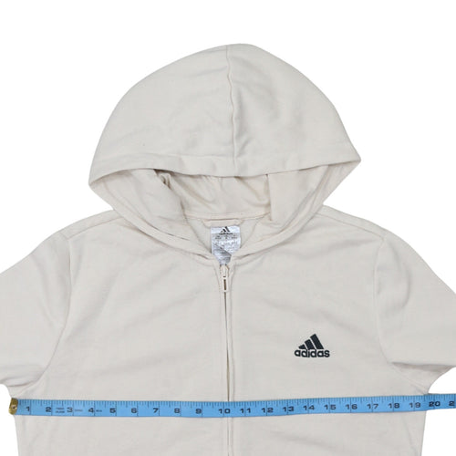Adidas Womens Beige Full Zip Hoodie Size M Cotton Logo Sportswear