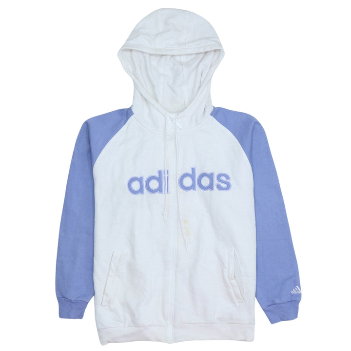Adidas Women White & Blue Full Zip Hoodie Size 14