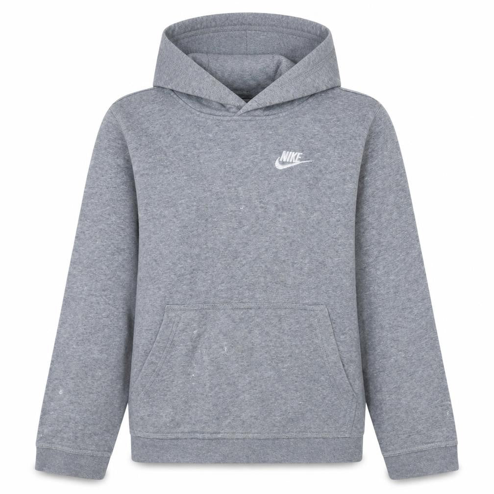 Front view of Nike boys’ grey pullover hoodie, size L, 147-155cm standard fit