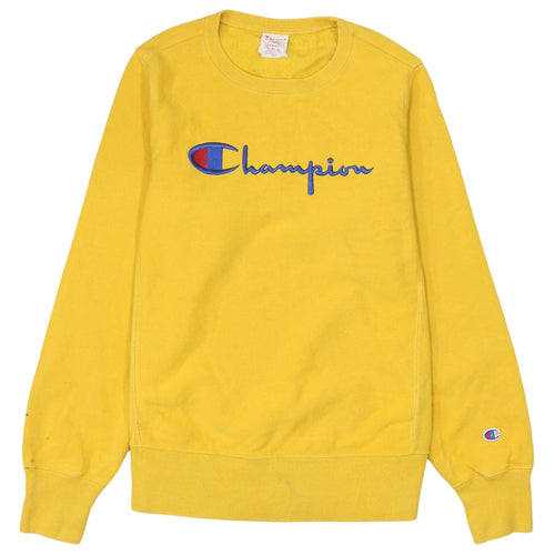 Champion Men's Yellow Embroidered Logo Crew Neck Sweatshirt L