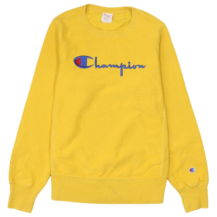 Champion Men's Yellow Embroidered Logo Crew Neck Sweatshirt L