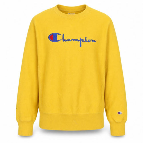 Champion Men's Yellow Embroidered Logo Crew Neck Sweatshirt L