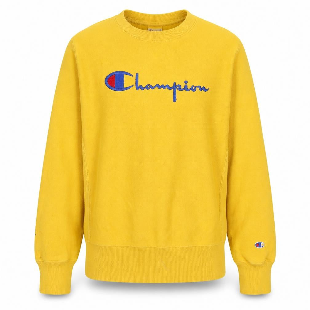 Champion Men's Yellow Embroidered Logo Crew Neck Sweatshirt L