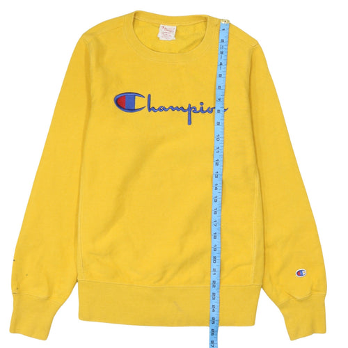 Champion Men's Yellow Embroidered Logo Crew Neck Sweatshirt L