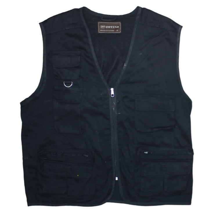 Zoteno Men's Black Cotton Utility Waistcoat XL Multi Pocket Zip