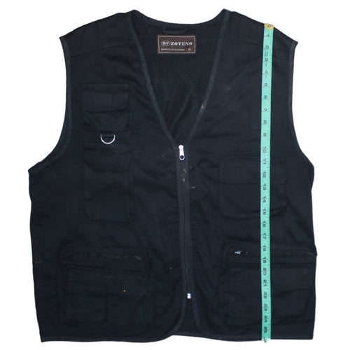 Zoteno Men's Black Cotton Utility Waistcoat XL Multi Pocket Zip