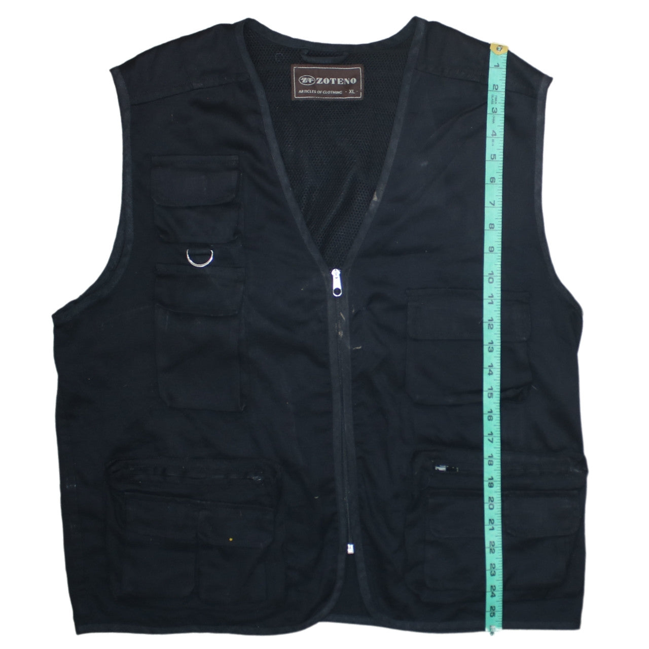 Zoteno Men's Black Cotton Utility Waistcoat XL Multi Pocket Zip