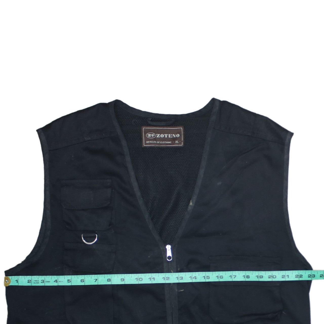 Zoteno Men's Black Cotton Utility Waistcoat XL Multi Pocket Zip