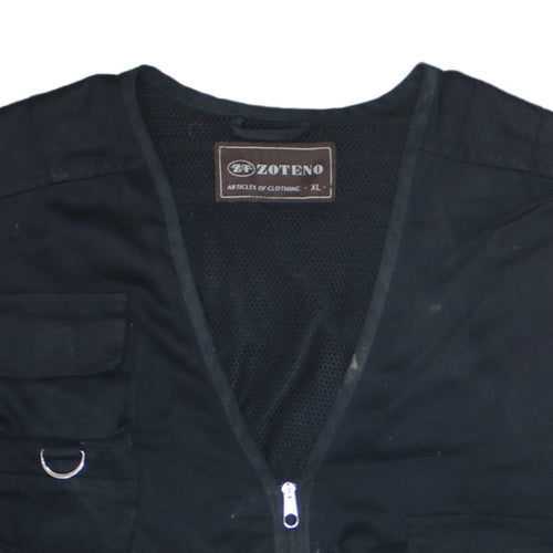 Zoteno Men's Black Cotton Utility Waistcoat XL Multi Pocket Zip