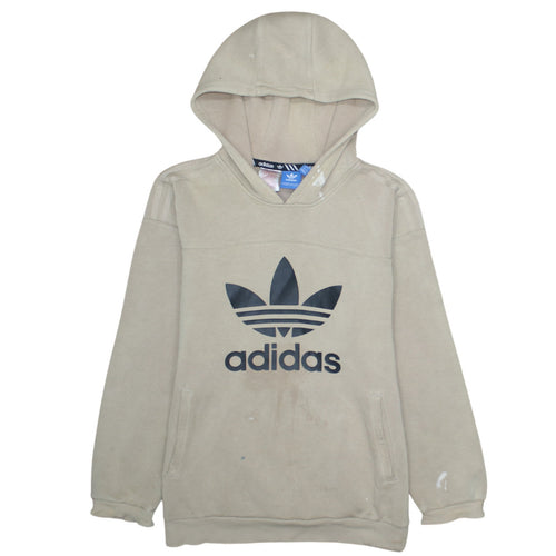 Adidas Boys Beige Hooded Pullover Hoodie XL 15-16 Years Logo Print