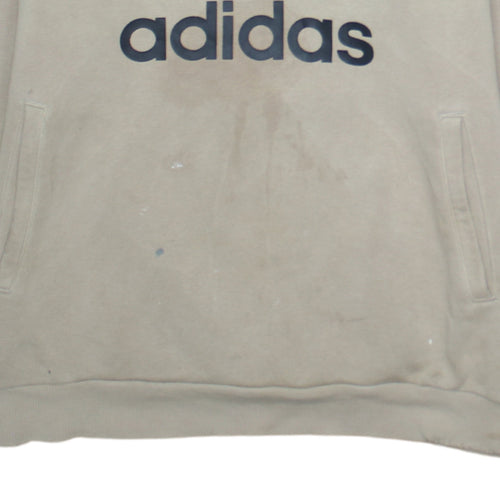 Adidas Boys Beige Hooded Pullover Hoodie XL 15-16 Years Logo Print