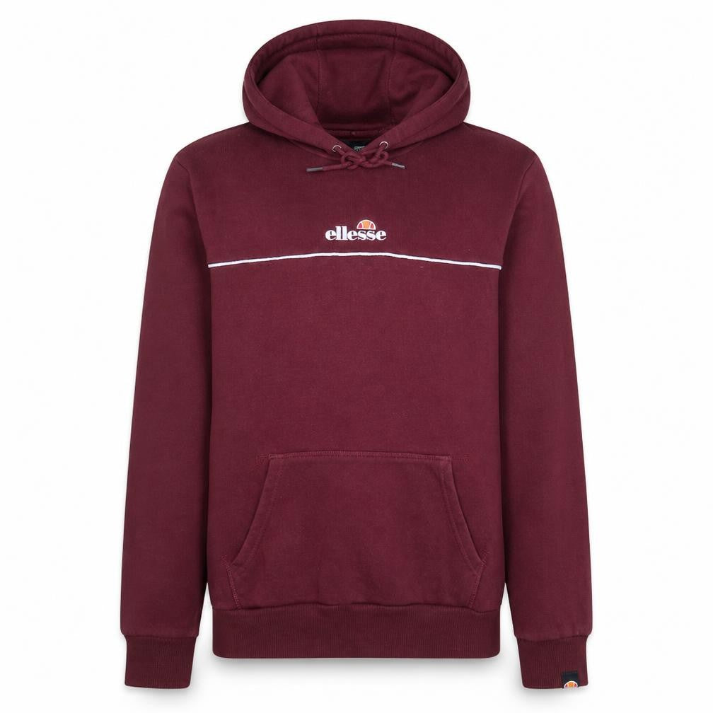 Front view of Ellesse Men's Red Pullover Hoodie, size M, Logo Fleece Sweatshirt