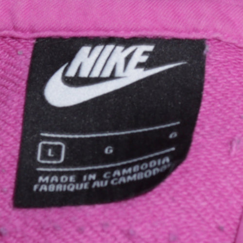Nike Womens Pink Pullover Hoodie L Logo Cotton Blend Sweatshirt