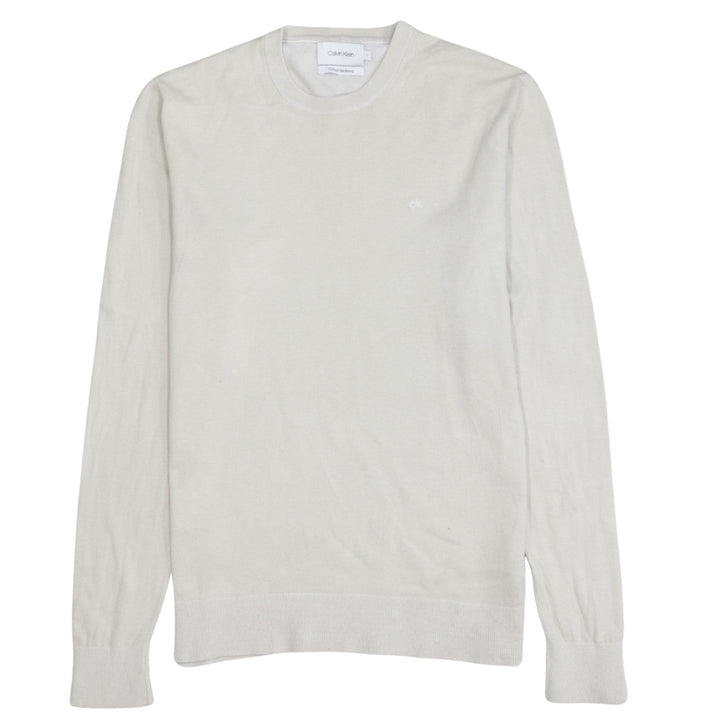 Calvin Klein Men's Ivory Cotton Silk Blend Crew Neck Jumper S