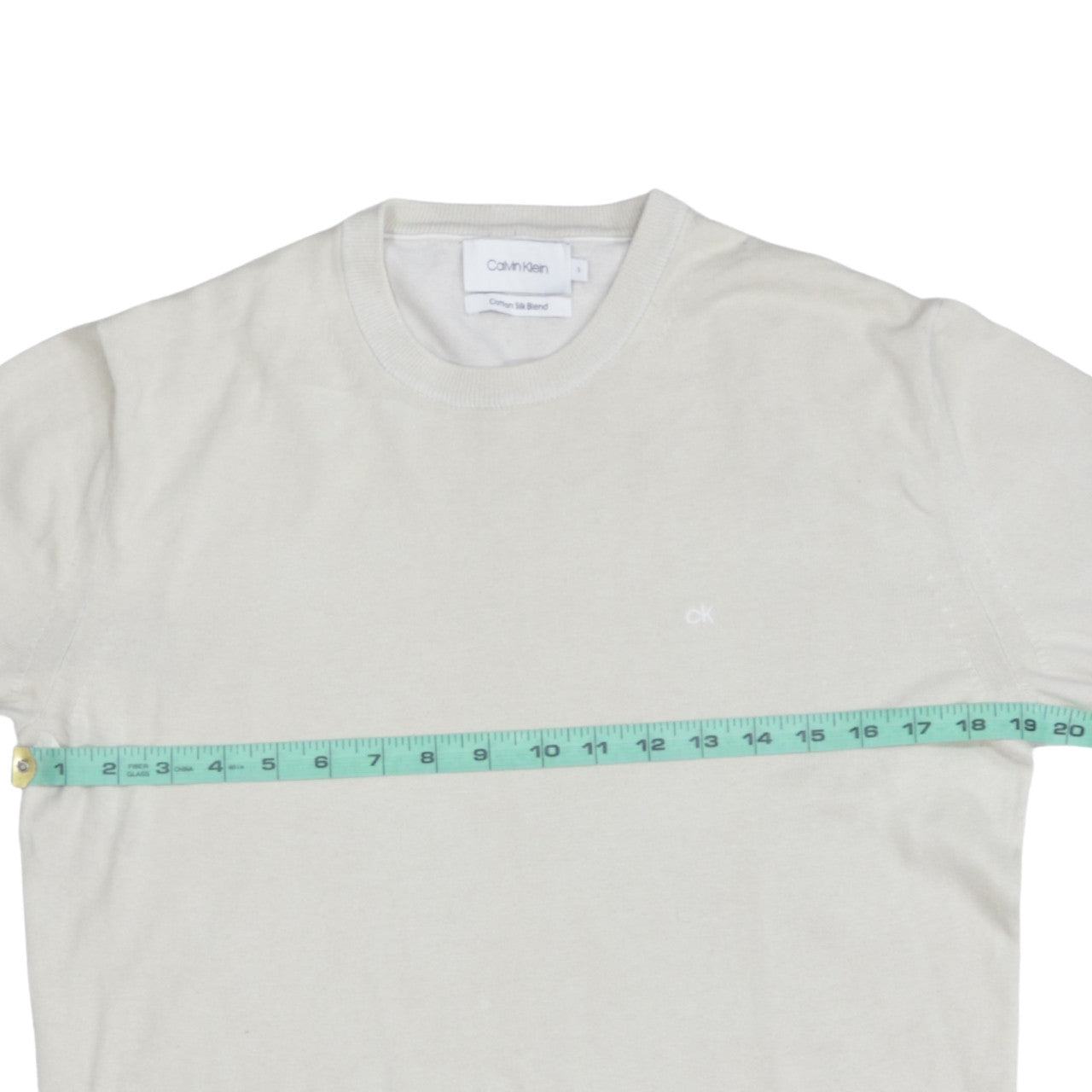 Calvin Klein Men's Ivory Cotton Silk Blend Crew Neck Jumper S