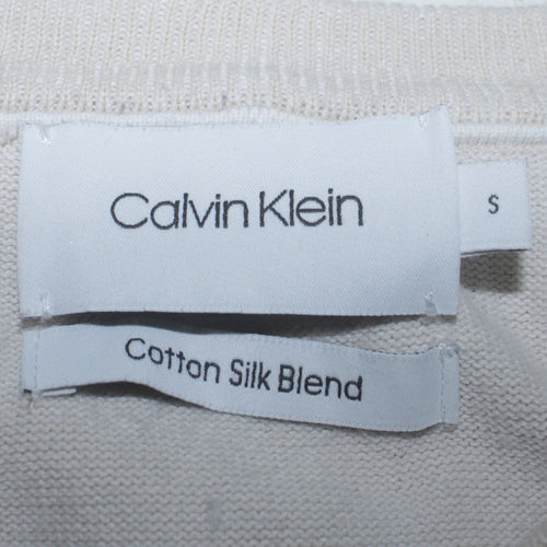Calvin Klein Men's Ivory Cotton Silk Blend Crew Neck Jumper S