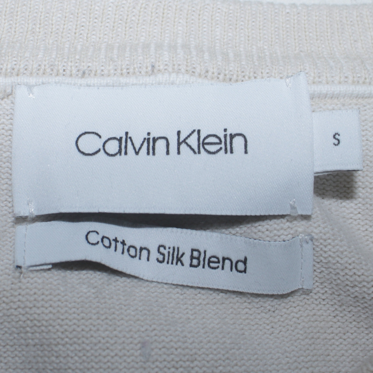 Calvin Klein Men's Ivory Cotton Silk Blend Crew Neck Jumper S