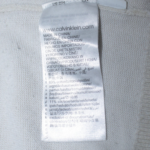 Calvin Klein Men's Ivory Cotton Silk Blend Crew Neck Jumper S