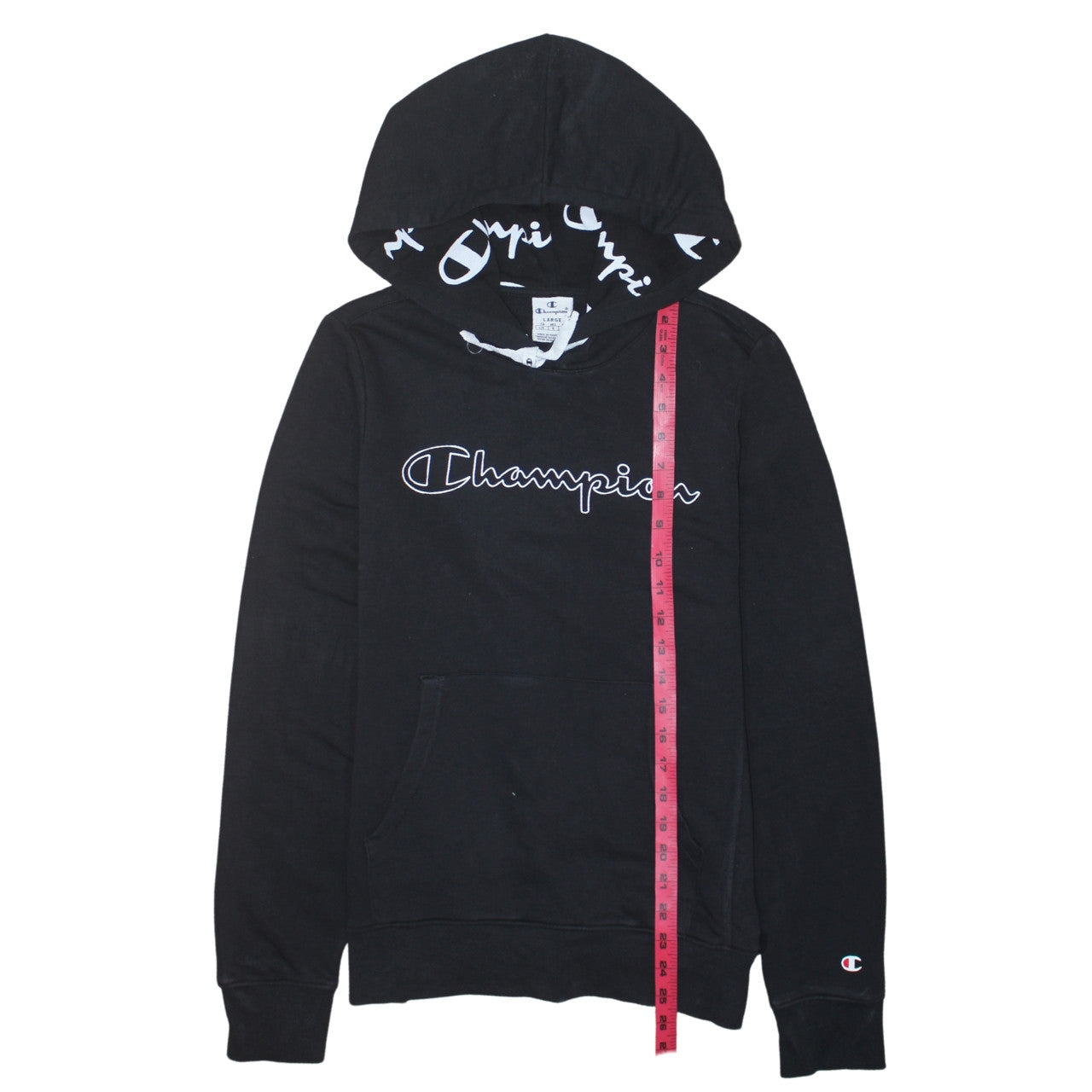 Champion Women's Black Large Pullover Hoodie with Logo Print