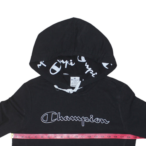 Champion Women's Black Large Pullover Hoodie with Logo Print