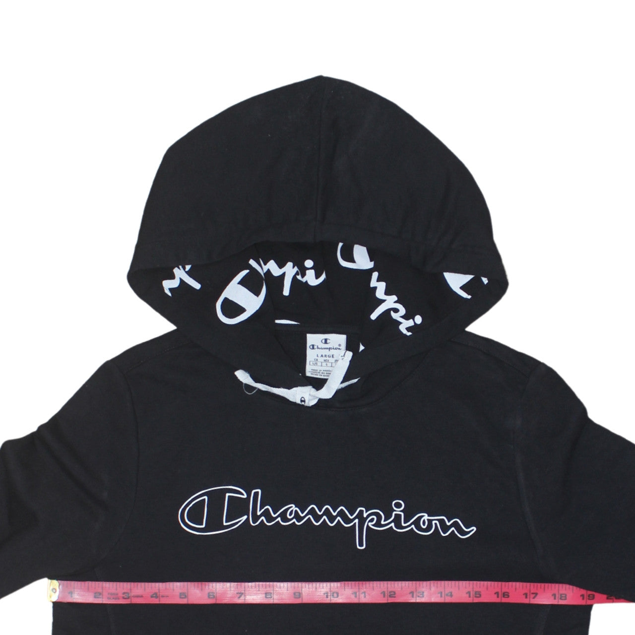 Champion Women's Black Large Pullover Hoodie with Logo Print