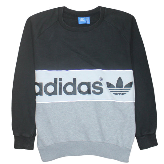 Adidas Womens Black Grey Pullover Sweatshirt Size 16 Logo Print