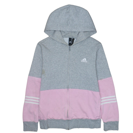 Adidas Girls Grey Pink Full Zip Hoodie - Size 12 - Casual Sportswear