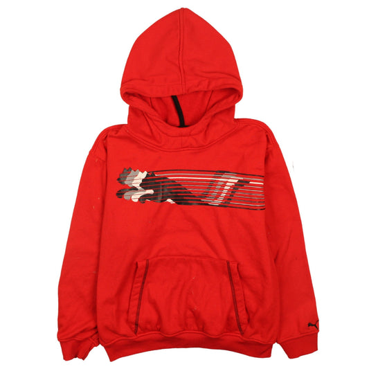 Puma Boys Red Pullover Hoodie Medium Fleece Lined Sportswear