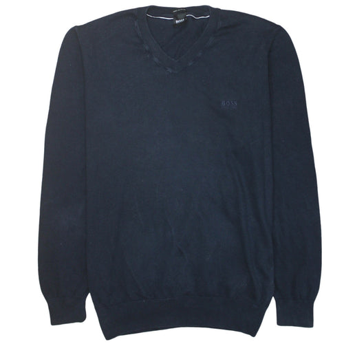Hugo Boss Men's Blue V-Neck Cotton Jumper XL Classic Knit