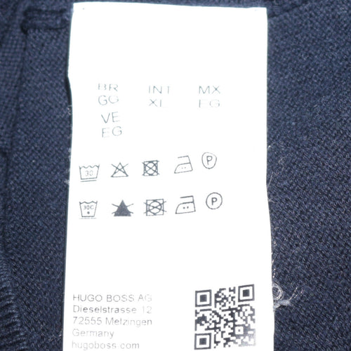 Hugo Boss Men's Blue V-Neck Cotton Jumper XL Classic Knit