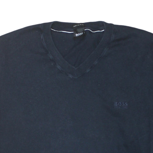 Hugo Boss Men's Blue V-Neck Cotton Jumper XL Classic Knit