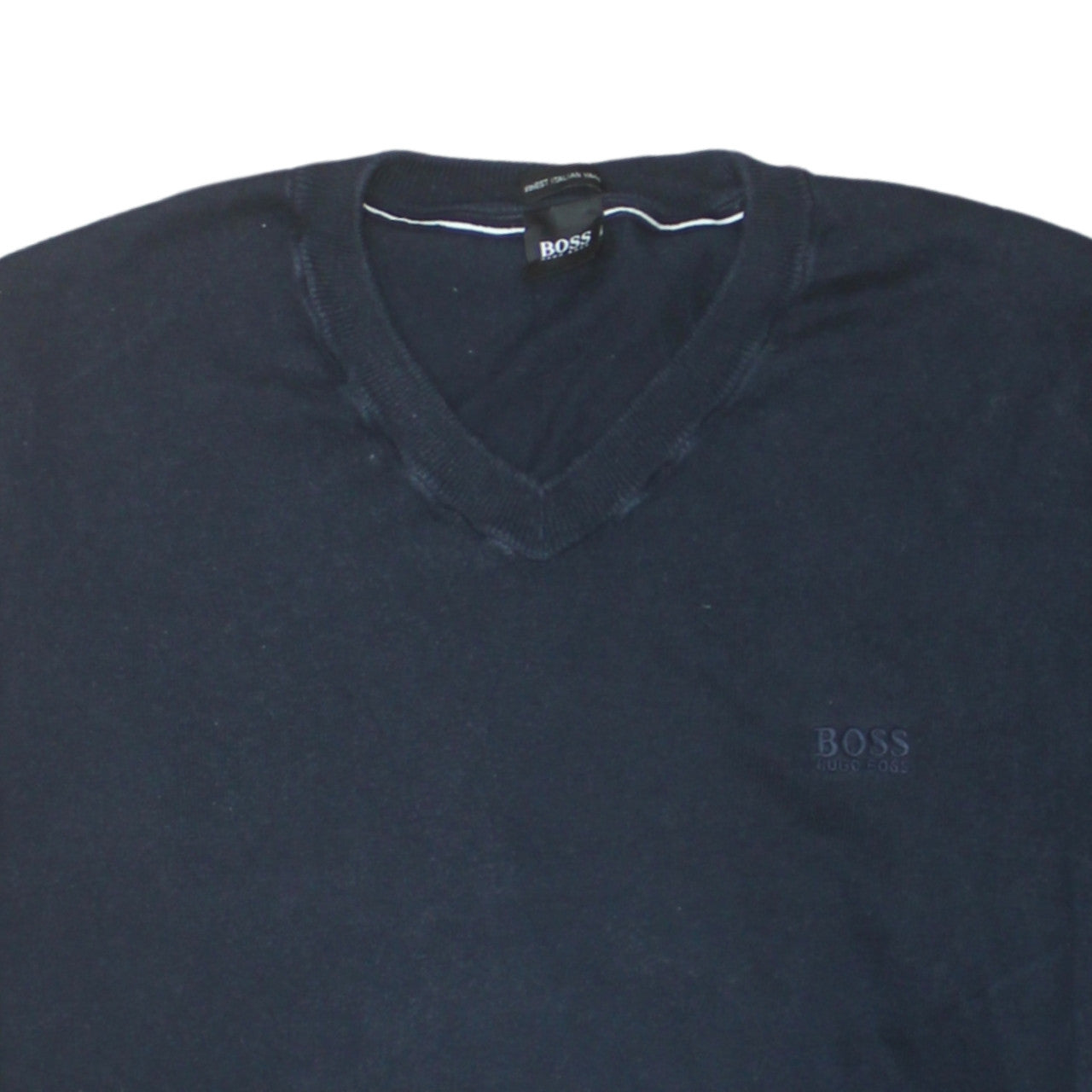 Hugo Boss Men's Blue V-Neck Cotton Jumper XL Classic Knit