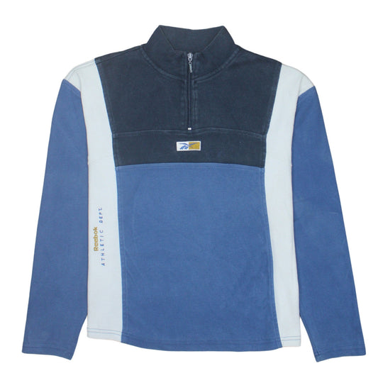 Reebok Mens Blue 1/4 Zip Fleece Sweatshirt M Regular Vintage Sports