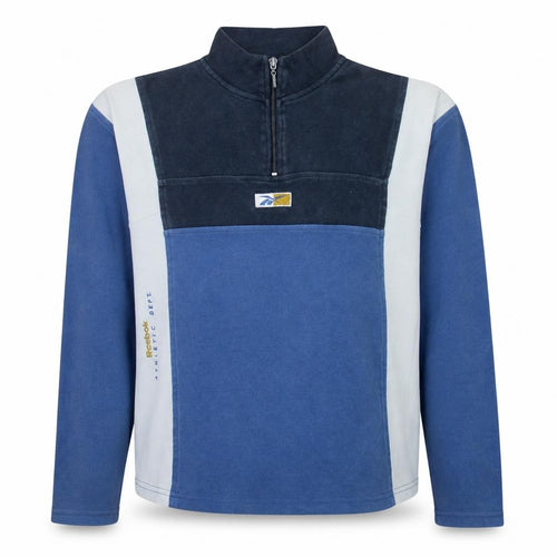 Reebok Mens Blue 1/4 Zip Fleece Sweatshirt M Regular Vintage Sports