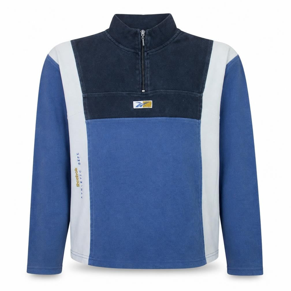 Reebok Mens Blue 1/4 Zip Fleece Sweatshirt M Regular Vintage Sports
