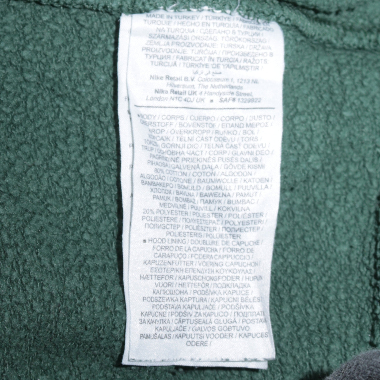 Nike Men's Green Pullover Hoodie Size M Fleece Sweatshirt