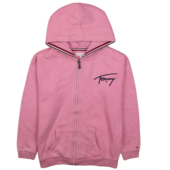 Tommy Hilfiger Girls Pink Full Zip Hoodie Size 152 Logo Cotton Blend