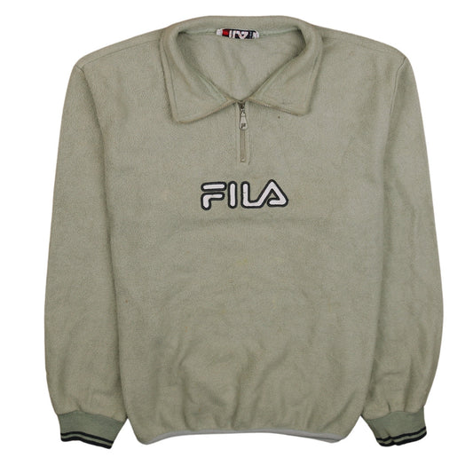 FILA Men’s Green 1/4 Zip Fleece Jacket Size M Retro Sportswear